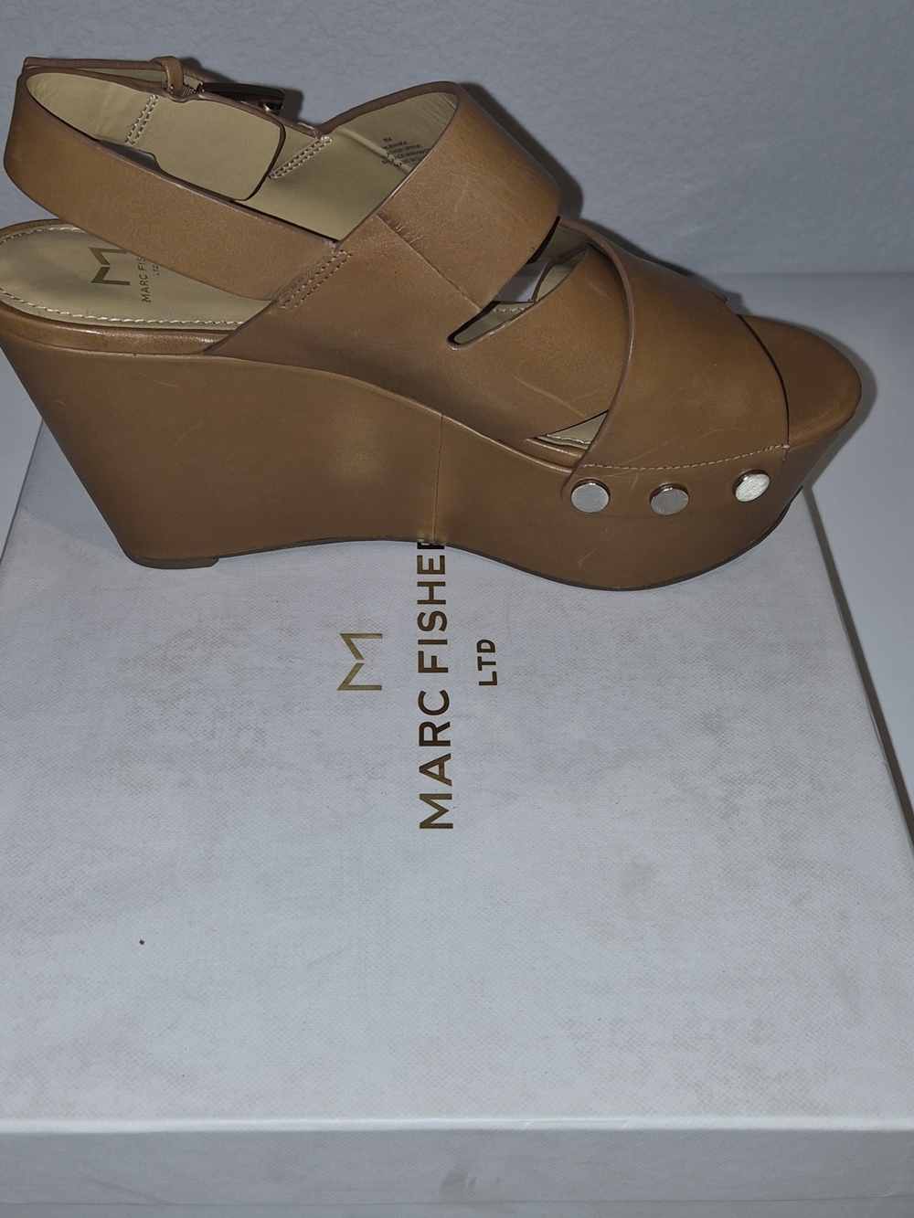 Marc Fisher Tan Wedge Sandals
